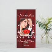 Elegante Rode Satijn Save the Date Jouw Foto (Staand voorkant)