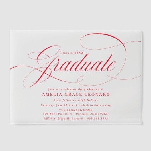 Elegante Rode Script Afsluitingsfeest Vellum Uitnodigingen (Voorkant)