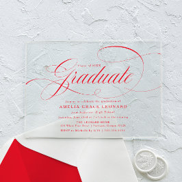 Elegante rode script afstudeerfeest acryl uitnodigingen