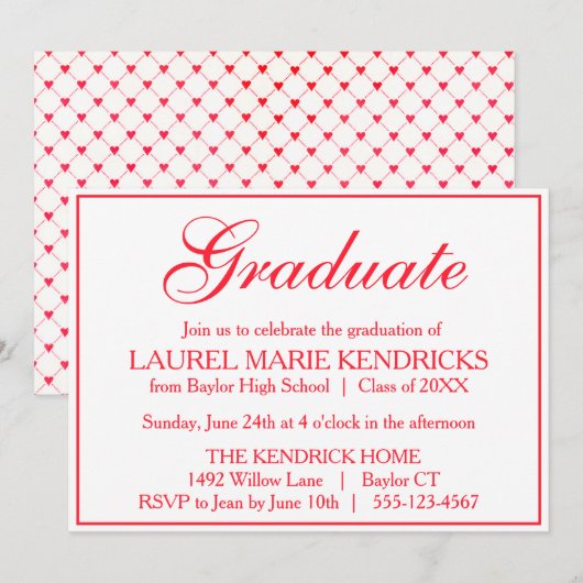Elegante rode script afstudeerfeest kaart (Voorkant / Achterkant)