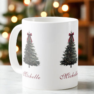 Elegante Rode Script Boog Waterverf Kerstboom Koffiemok