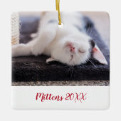 Elegante rode script huisdier kat foto modern keramisch ornament (Voorkant)