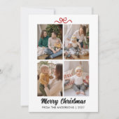 Elegante Rode Script Kerstmis 4 Foto Collage Feestdagenkaart (Voorkant)
