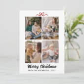 Elegante Rode Script Kerstmis 4 Foto Collage Feestdagenkaart (Staand voorkant)
