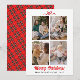 Elegante Rode Script Kerstmis 4 Foto Collage Feestdagenkaart