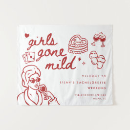 Elegante Rode Script Meisjes Gone Mild Bachelorett Wandkleed