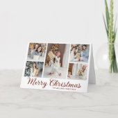 Elegante Rode Script Prettig Kerstmis Foto Collage Feestdagen Kaart (Voorkant)