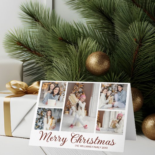Elegante Rode Script Prettig Kerstmis Foto Collage Feestdagen Kaart