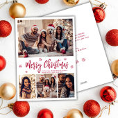 Elegante Rode Script Sneeuwvlok 4 Foto Kerstmis Feestdagenkaart