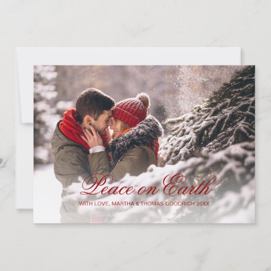 Elegante rode script vrede op aarde gradiënt foto feestdagenkaart (Voorkant)