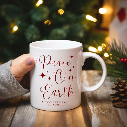 Elegante Rode Script Vrede Op Aarde Prettig Kerstf Mok