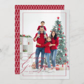 Elegante rode script zijkant seizoensgroeten foto feestdagenkaart (Voorkant / Achterkant)