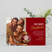 Elegante Rode Sierfoto Kerstmis Folie Feestdagenkaart (Staand Voorkant)