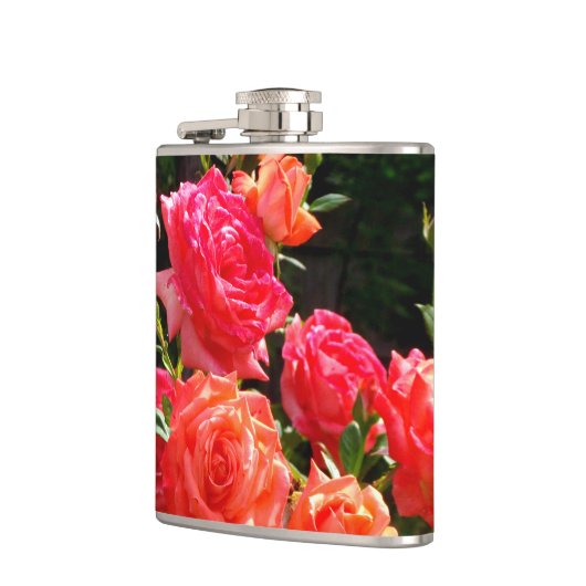 Elegante rode sinaasappel koraal rozen roos tuin heupfles (Links)