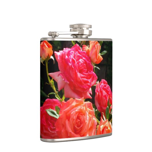 Elegante rode sinaasappel koraal rozen roos tuin heupfles (Rechts)