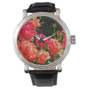 Elegante rode sinaasappel koraal rozen roos tuin horloge