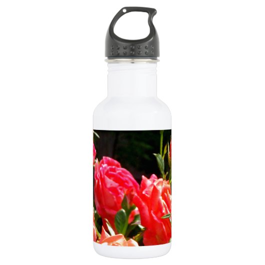 Elegante rode sinaasappel koraal rozen roos tuin waterfles  (Voorkant)