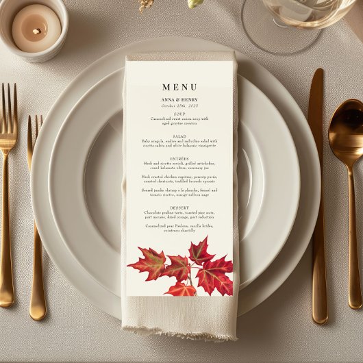 Elegante rode Sinaasappel val bladeren bruiloft Menu