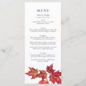 Elegante rode Sinaasappel val bladeren bruiloft Menu (Voorkant)