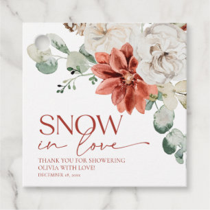 Elegante rode sneeuw in liefde winter bruiloftssho bedankjes labels