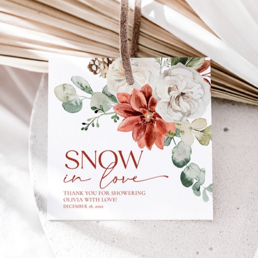 Elegante rode sneeuw in Love Winter Bruiloftsborre Bedankjes Labels