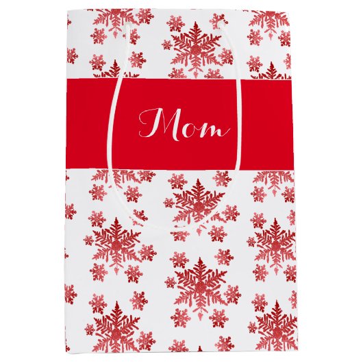 Elegante Rode Sneeuwvlok Medium Cadeauzakje (Voorkant)
