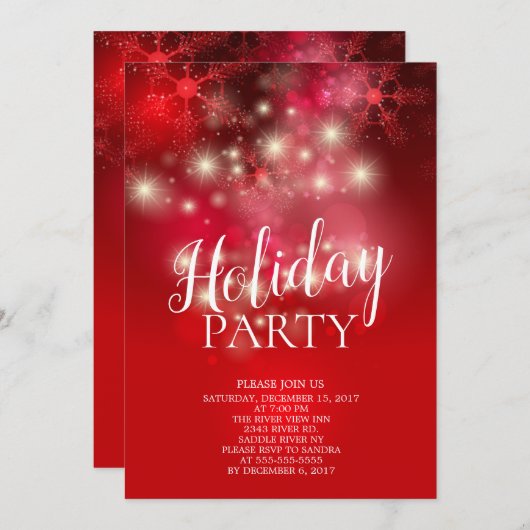 Elegante Rode Sneeuwvlokken Vakantie Uitnodiging (Voorkant / Achterkant)