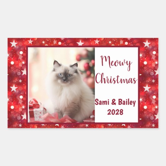 Elegante rode sterren vakantiefoto rechthoekige sticker (Voorkant)