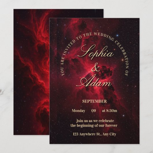 Elegante Rode Sterrenstelsel Trouwuitnodiging Save The Date (Voorkant / Achterkant)