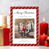 Elegante rode strepen Foto Kerstmis Feestdagenkaart