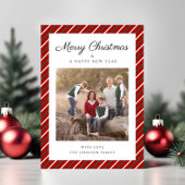 Elegante rode strepen Foto Kerstmis Feestdagenkaart