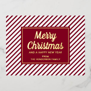 Elegante rode strepen vrolijk kerstfeest goud folie feestdagen briefkaart