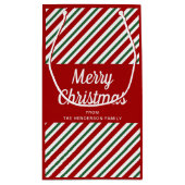 Elegante rode strepen Vrolijk kerstfeest Klein Cadeauzakje (Achterkant)