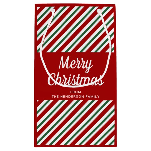 Elegante rode strepen Vrolijk kerstfeest Klein Cadeauzakje (Achterkant)