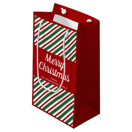 Elegante rode strepen Vrolijk kerstfeest Klein Cadeauzakje (Voorkant Gekanteld)