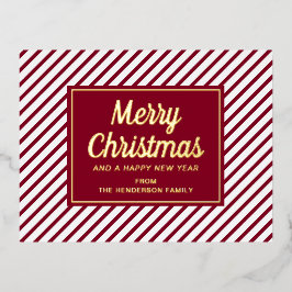 Elegante rode strepen Vrolijk kerstgoud Folie Feestdagen Briefkaart