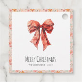 Elegante rode strik Coquette Minimalistische Kerst Bedankjes Labels (Achterkant)