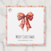 Elegante rode strik Coquette Minimalistische Kerst Bedankjes Labels (Voorkant)