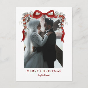 Elegante rode strik en eucalyptus foto Kerstmis Ar Feestdagenkaart