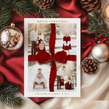Elegante Rode Strik Fotokaart Kerstkaart