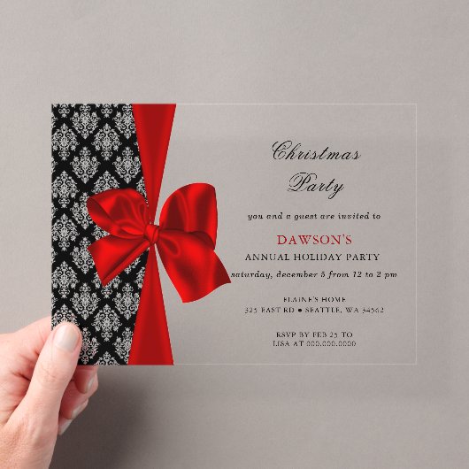 Elegante Rode Strik Kerst Feestelijke Uitnodiging (Insitu (Draagbaar))