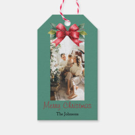 Elegante rode strik kerstcadeau label met naam cadeaulabel