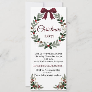 Elegante Rode Strik Kerstdag Dennensieraden Feestd Kaart