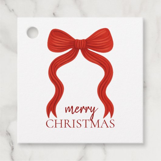 Elegante Rode Strik Kerstfeest -  Bedankjes Labels (Voorkant)