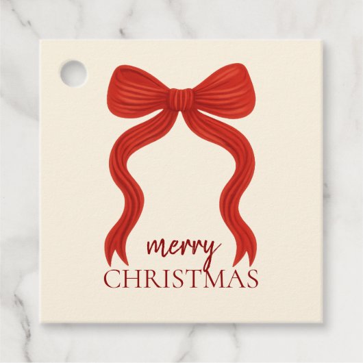 Elegante Rode Strik Kerstfeest -  Bedankjes Labels (Voorkant)