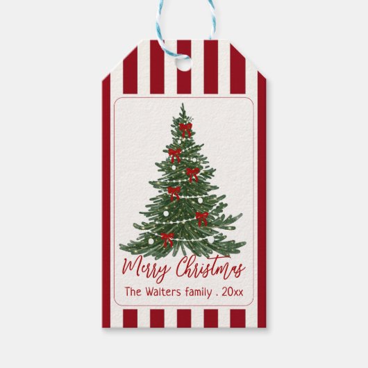 Elegante rode strik Kerstfeest cadeaukaart Cadeaulabel (Voorkant)