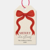 Elegante Rode Strik Kerstfeest -  Cadeaulabel (Voorkant)