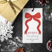 Elegante Rode Strik Kerstfeest -  Cadeaulabel