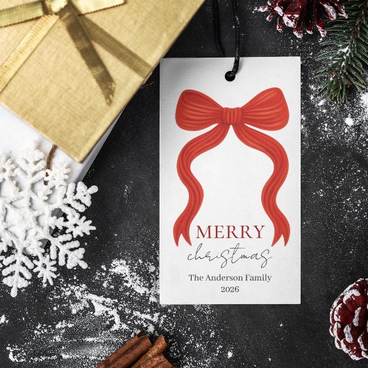 Elegante Rode Strik Kerstfeest -  Cadeaulabel