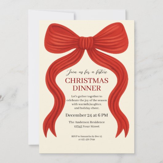 Elegante Rode Strik Kerstfeest -  Kaart (Voorkant)